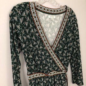 Dark Green Printed Max Studio Wrap Dress